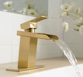 LAVABO BATARYASI MAT GOLD ŞELALE KARE GÖVDE EĞİMLİ HAVZA BANYO ARMATÜR ÇİFT GİRİŞ LÜKS ERGONAMİK - 1