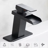 LAVABO BATARYASI MAT SİYAH ŞELALE KARE GÖVDE EĞİMLİ HAVZA BANYO ARMATÜR ÇİFT GİRİŞ LÜKS ERGONAMİK - 4