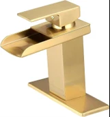 LAVABO BATARYASI MAT GOLD ŞELALE KARE GÖVDE EĞİMLİ HAVZA BANYO ARMATÜR ÇİFT GİRİŞ LÜKS ERGONAMİK - 6