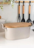 THE MİA STRİPE AHŞAP KAPAKLI EKMEK SAKLAMA KUTUSU BEJ 40*22*18 CM - 3