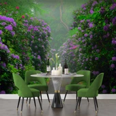 Mor Çiçekli Yeşil Orman Patika Yol Manzaralı Duvar Kağıdı thumbnail 5