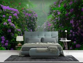 Mor Çiçekli Yeşil Orman Patika Yol Manzaralı Duvar Kağıdı thumbnail 2