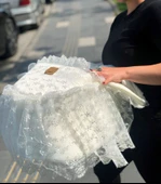 Sema Baby Fistolu Güpürlü Lüks Yenidoğan Bebek Yatağı - Ekru - 2