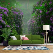 Mor Çiçekli Yeşil Orman Patika Yol Manzaralı Duvar Kağıdı thumbnail 1