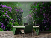 Mor Çiçekli Yeşil Orman Patika Yol Manzaralı Duvar Kağıdı thumbnail 4