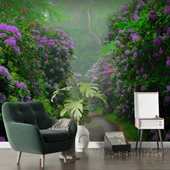 Mor Çiçekli Yeşil Orman Patika Yol Manzaralı Duvar Kağıdı thumbnail 6