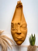 Soyut 3D Yüz Heykeli – Modern Duvar Sanatı | El Yapımı Dekoratif Mask | 48x18 cm Heykel Duvar Dekoru - 1