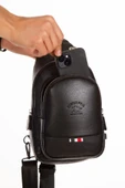 Siyah Unisex Suni Deri Usb Kulaklık Çıkışlı Çanta Bodybag Göğüs Ve Omuz Çantası - 8