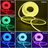 Neon LED şerit 5metre Buz Mavisi LED zincir bandı hortum esnek dekoratif aydınlatma ışık 12V 10W - 5