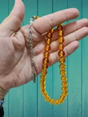 ÇUBUK KEHRİBAR TESBİH SARI RENKLİ KÜRE KESİM T-187 - 2
