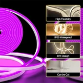 Neon LED şerit 5metre Buz Mavisi LED zincir bandı hortum esnek dekoratif aydınlatma ışık 12V 10W - 9