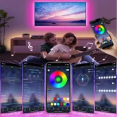 Rgb Şerit LED 5 Metre 5050 Smd/60LED Double Pcb tak çalıştır adaptörlü wifi bluetooth renkli kumanda dekoratif set esnek - 10