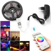 Rgb Şerit LED 5 Metre 5050 Smd/60LED Double Pcb tak çalıştır adaptörlü wifi bluetooth renkli kumanda dekoratif set esnek - 1