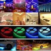 Rgb Şerit LED 5 Metre 5050 Smd/60LED Double Pcb tak çalıştır adaptörlü wifi bluetooth renkli kumanda dekoratif set esnek - 6