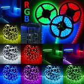Rgb Şerit LED 5 Metre 5050 Smd/60LED Double Pcb tak çalıştır adaptörlü wifi bluetooth renkli kumanda dekoratif set esnek - 9