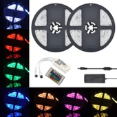 Rgb Şerit LED 5 Metre 5050 Smd/60LED Double Pcb tak çalıştır adaptörlü wifi bluetooth renkli kumanda dekoratif set esnek - 12