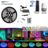 Rgb Şerit LED 5 Metre 5050 Smd/60LED Double Pcb tak çalıştır adaptörlü wifi bluetooth renkli kumanda dekoratif set esnek - 4