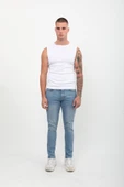 Erkek Skinny Fit Düşük Bel Dar Kesim Dar Paça Likralı Mavi Jean Pantolon - 3