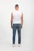Erkek Slim Fit Normal Bel Düz Kesim Dar Paça Likralı İndigo Jean Pantolon - 3