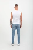 Erkek Skinny Fit Düşük Bel Dar Kesim Dar Paça Likralı Mavi Jean Pantolon - 4