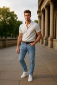 Erkek Skinny Fit Düşük Bel Dar Kesim Dar Paça Likralı Mavi Jean Pantolon - 1