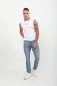 Erkek Slim Fit Normal Bel Düz Kesim Dar Paça Likralı Mavi Jean Pantolon - 3