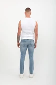 Erkek Slim Fit Normal Bel Düz Kesim Dar Paça Likralı Mavi Jean Pantolon - 4