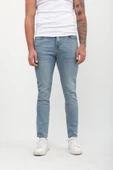 Erkek Slim Fit Normal Bel Düz Kesim Dar Paça Likralı Mavi Jean Pantolon - 4