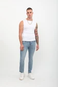 Erkek Slim Fit Normal Bel Düz Kesim Dar Paça Likralı Mavi Jean Pantolon - 1