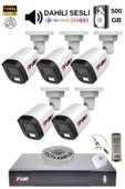 FURY 5 Kamera Sesli Gece Renkli Güvenlik Kamerası Full Hd-su Geçirmez Güvenlik Kamerası Seti 500GB thumbnail 2