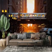 New Yourk Cadde Tren Manzaralı Duvar Kağıdı thumbnail 1