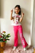 Happy Love Yazılı Pembe Renk Kısa Kollu 2Li Kız Takım - 1