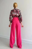 Beli Lastikli Saten Gömlek - Fuşya - 3