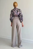 Beli Lastikli Saten Gömlek - Lila thumbnail 3