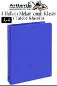 Mavi 4 Halkalı Klasör 2 Adet A4 PVC Öğrenci ve Ofis Tipi Evrak Sunum Klasörü İç Cepli Otomatik Mekanizmalı Büro Okul Arşivle - 1