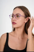 Lila Yuvarlak Mavi Işık Koruyucu Gözlük - 8