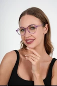 Lila Yuvarlak Mavi Işık Koruyucu Gözlük - 7