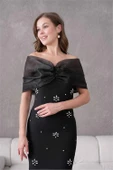 Dipmoda kadın siyah tül ve taş detaylı abiye elbise DPS9372 thumbnail 2