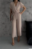 Dipmoda kadın bej bağlama detaylı ayrobin tulum DPNBTG7035 - 3