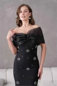 Dipmoda kadın siyah tül ve taş detaylı abiye elbise DPS9372 thumbnail 1