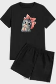 Sevimli Kedi Baskı Şort Takım thumbnail 1