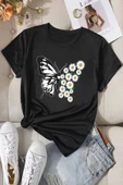 Pamuklu Papatya Kelebek Tasarım Tshirt - 5