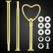 Epoksi 3 Katlı Meyve Ve Cupcake Stant Bağlantı Aparatı Stant Tutucu Kalpli   Gold - 1