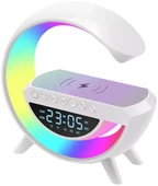15W kablosuz hızlı şarj standı istasyonu Bluetooth hoparlör çalar saat masa lambası RGB renkli ışık akıllı telefon için şarj cihazı - 1