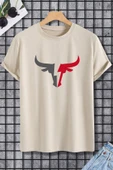 Erkek Boğa Silüet Baskılı Oversize Tshirt - 11