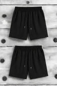 2'li Paket Unisex Pamuklu Rahat Penye Şort - 1