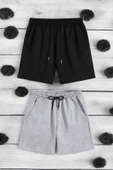 2'li Paket Unisex Pamuklu Rahat Penye Şort - 5
