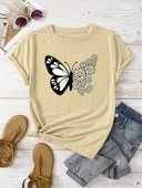 Pamuklu Papatya Kelebek Tasarım Tshirt - 3