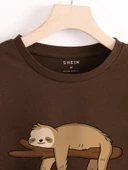 Unisex Dalda uUykuya Dalan Maymun Baskılı Oversize Tshirt thumbnail 2