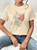 Portrait & Flower Baskılı Oversize Tshirt thumbnail 6